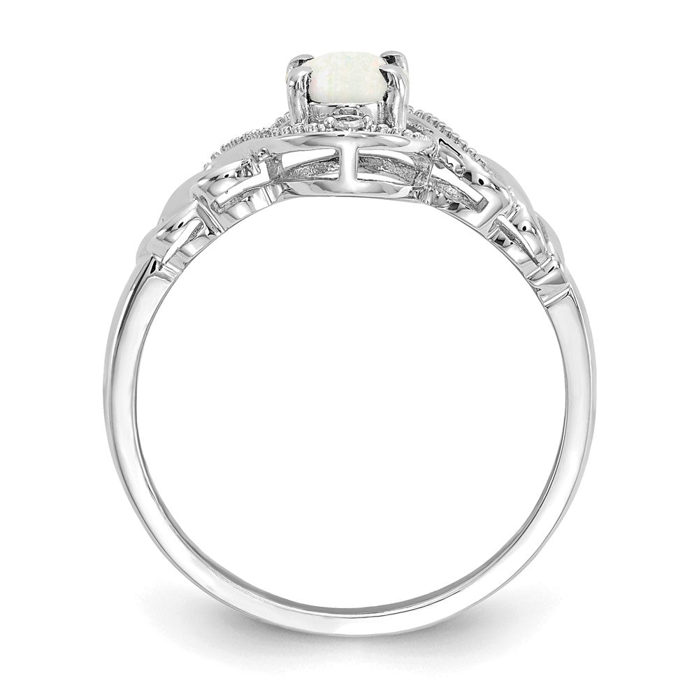 10k White Gold 7x Oval October/ Opal and Diamond Size 7 Ring