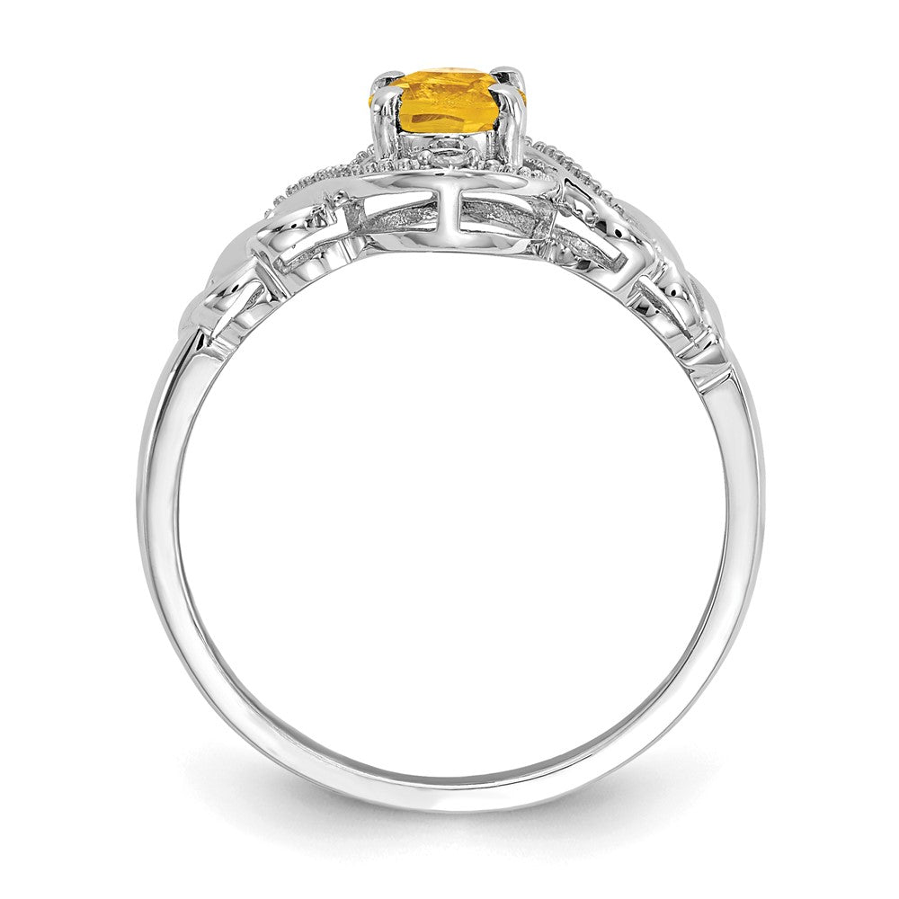 10k White Gold 7x Oval November/ Citrine and Diamond Size 7 Ring