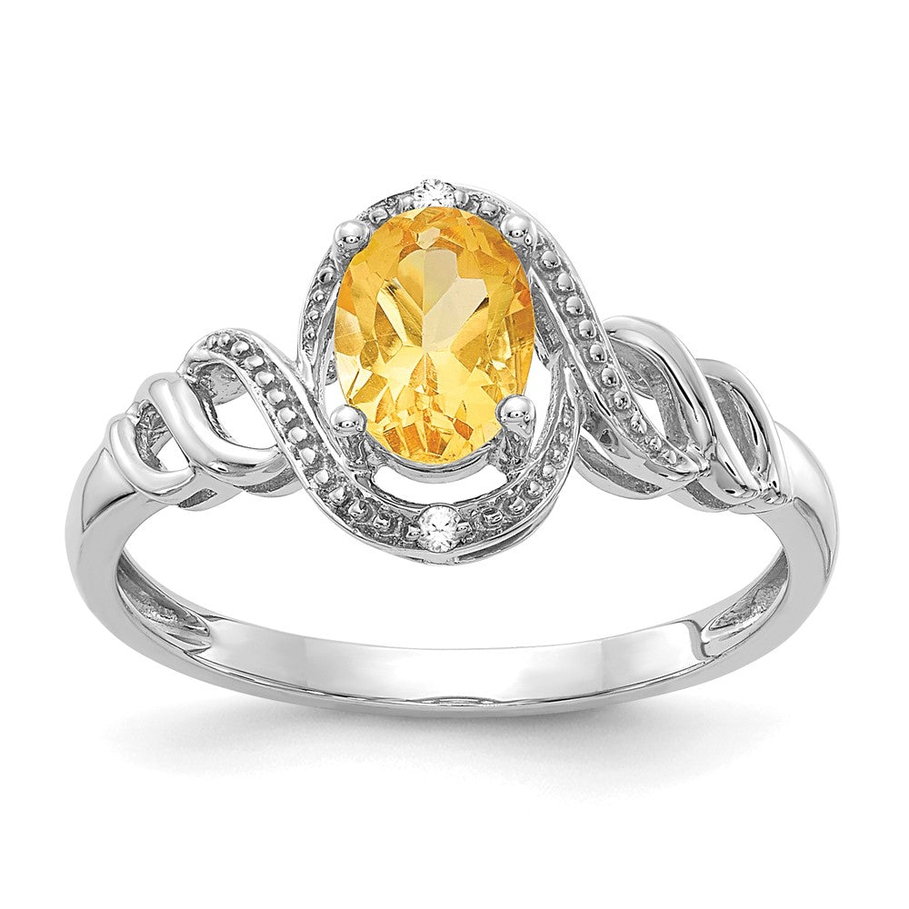 10k White Gold 7x Oval November/ Citrine and Diamond Size 7 Ring