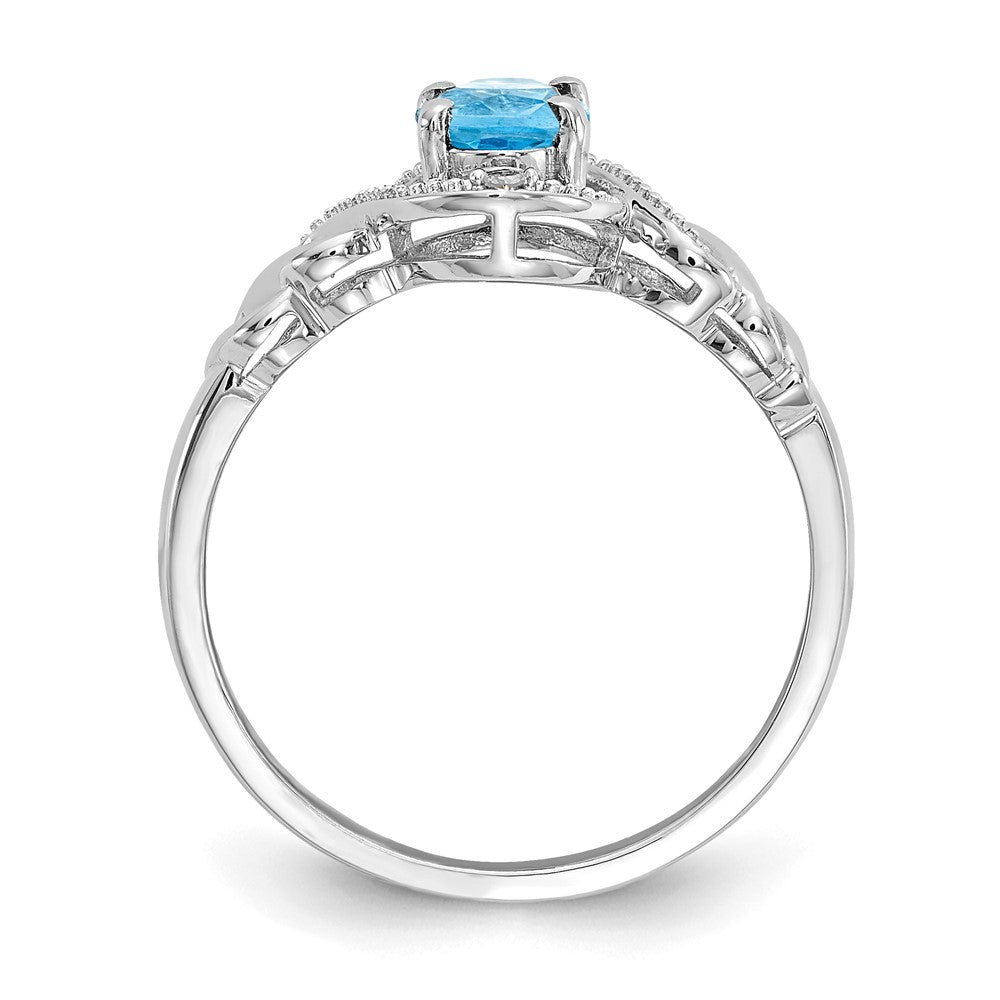 10k White Gold 7x Oval December/ Light Swiss Blue Topaz and Diamond Size 7 Ring