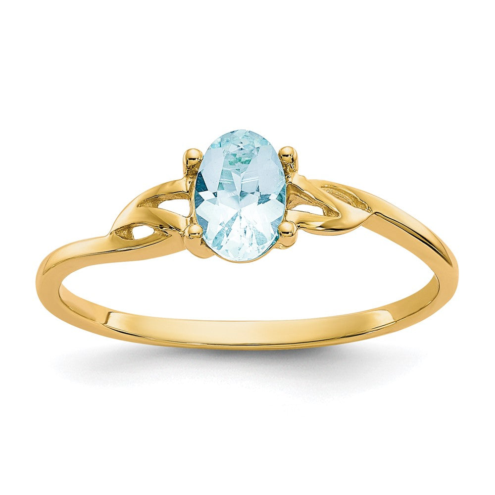 10k Polished 6x Oval Genuine March/ Aquamarine Birthstone Size 7 Ring
