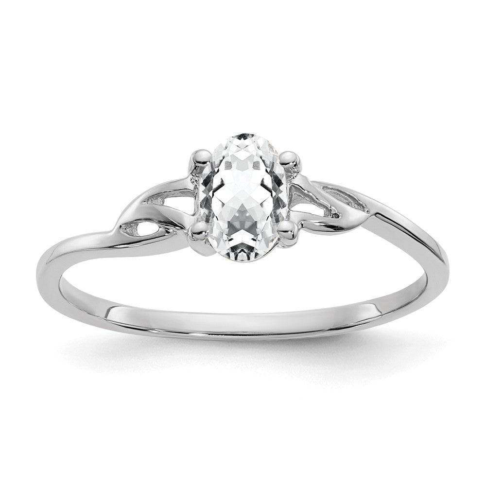 10k White Gold Polished 6x Oval Genuine April/ White Topaz Birthstone Size 7 Ring
