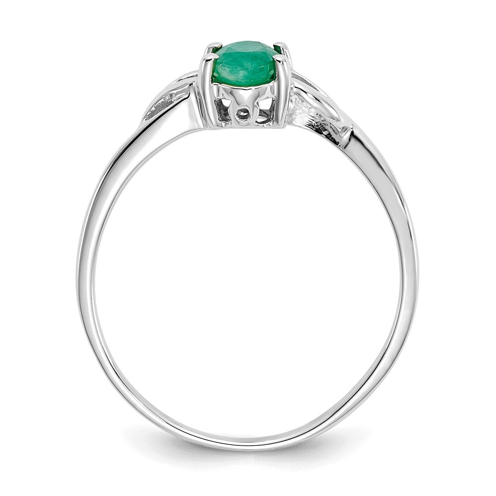 10k White Gold Polished 6x Oval Genuine May/ Emerald Birthstone Size 7 Ring