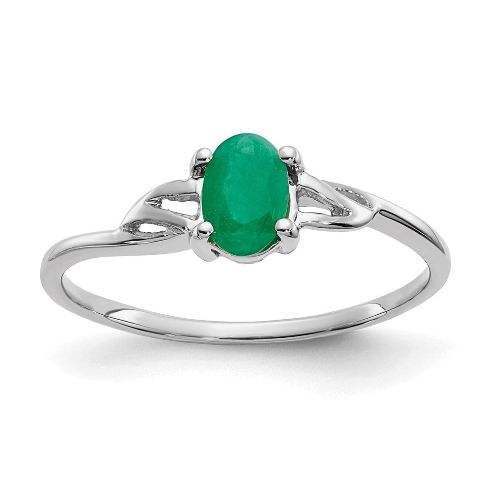 10k White Gold Polished 6x Oval Genuine May/ Emerald Birthstone Size 7 Ring