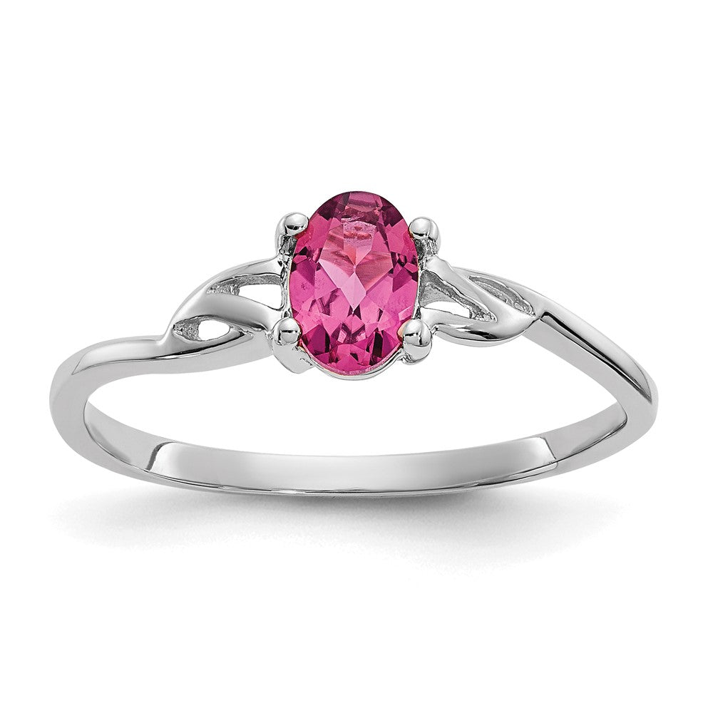 10k White Gold Polished 6x Oval Genuine October/ Pink Tourmaline Birthstone Size 7 Ring