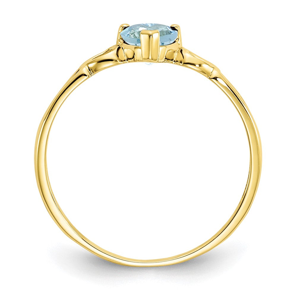 10k Polished Heart Genuine March/ Aquamarine Birthstone Size 7 Ring