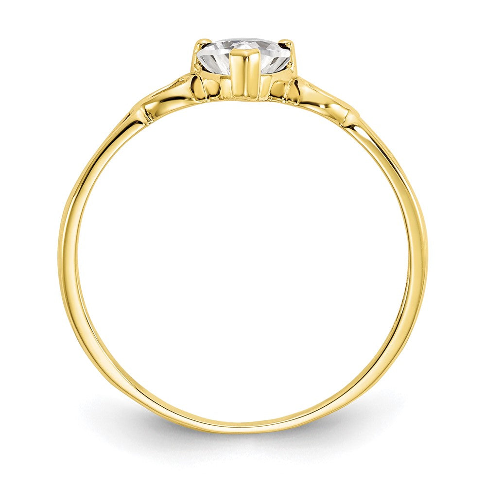 10k Polished Heart Genuine April/ White Topaz Birthstone Size 7 Ring