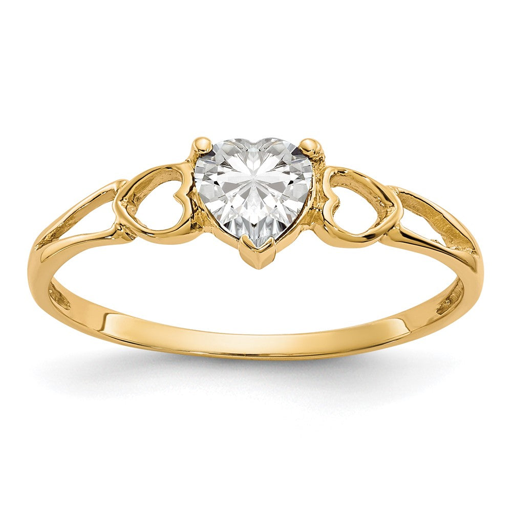 10k Polished Heart Genuine April/ White Topaz Birthstone Size 7 Ring