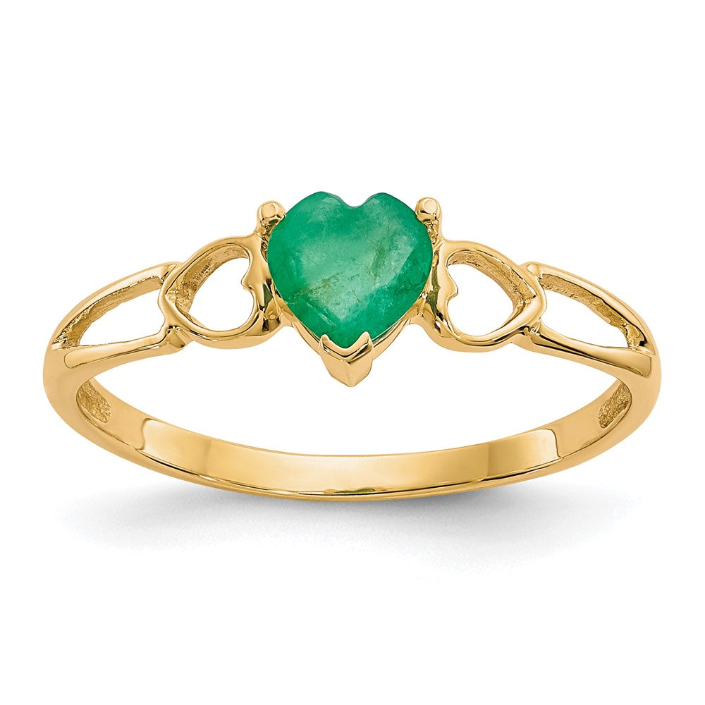 10k Polished Heart Genuine May/ Emerald Birthstone Size 7 Ring