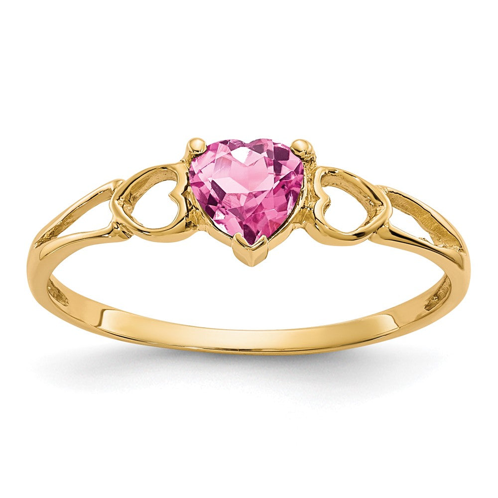 10k Polished Heart Genuine October/ Pink Tourmaline Birthstone Size 7 Ring