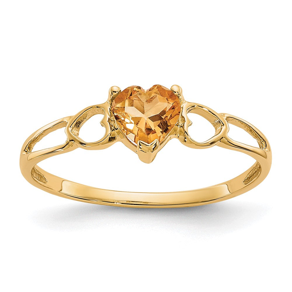 10k Polished Heart Genuine November/ Citrine Birthstone Size 7 Ring