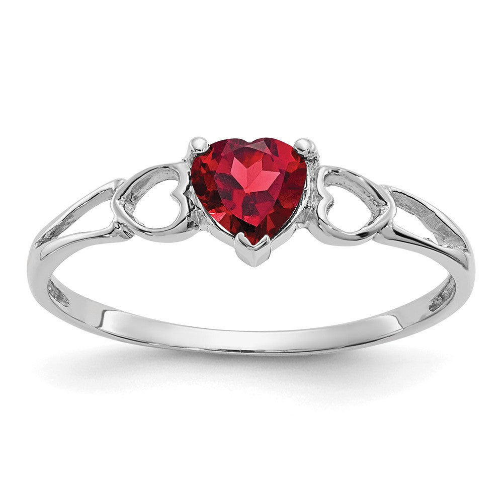 10k White Gold Polished Heart Genuine January/ Garnet Birthstone Size 7 Ring
