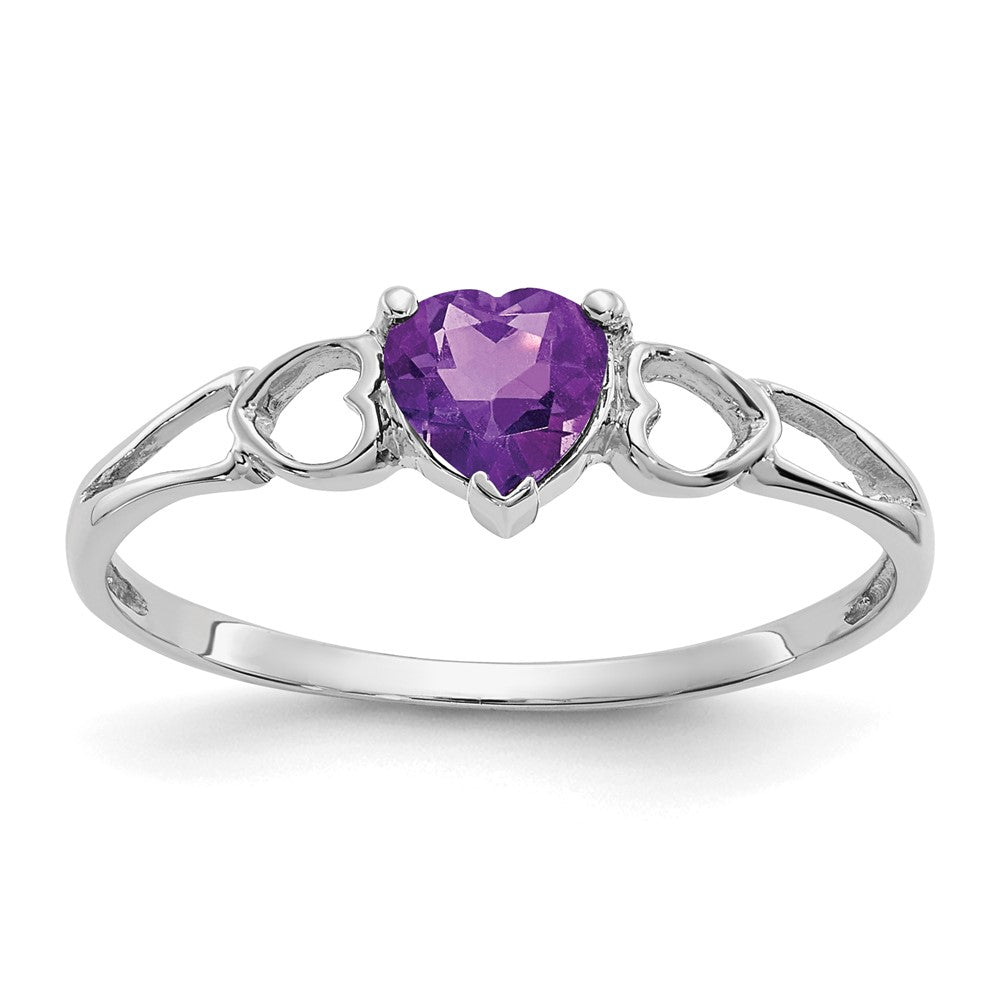10k White Gold Polished Heart Genuine February/ Amethyst Birthstone Size 7 Ring