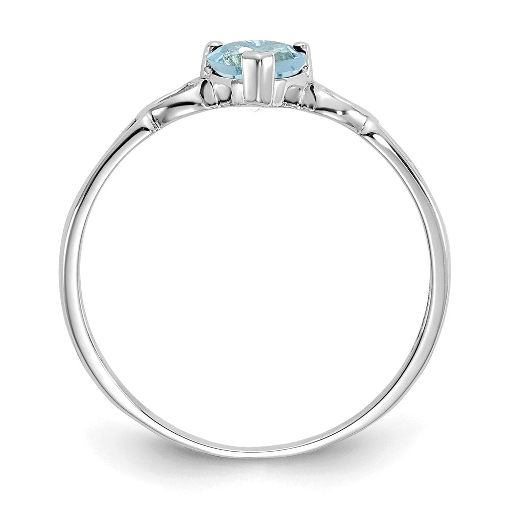 10k White Gold Polished Heart Genuine March/ Aquamarine Birthstone Size 7 Ring