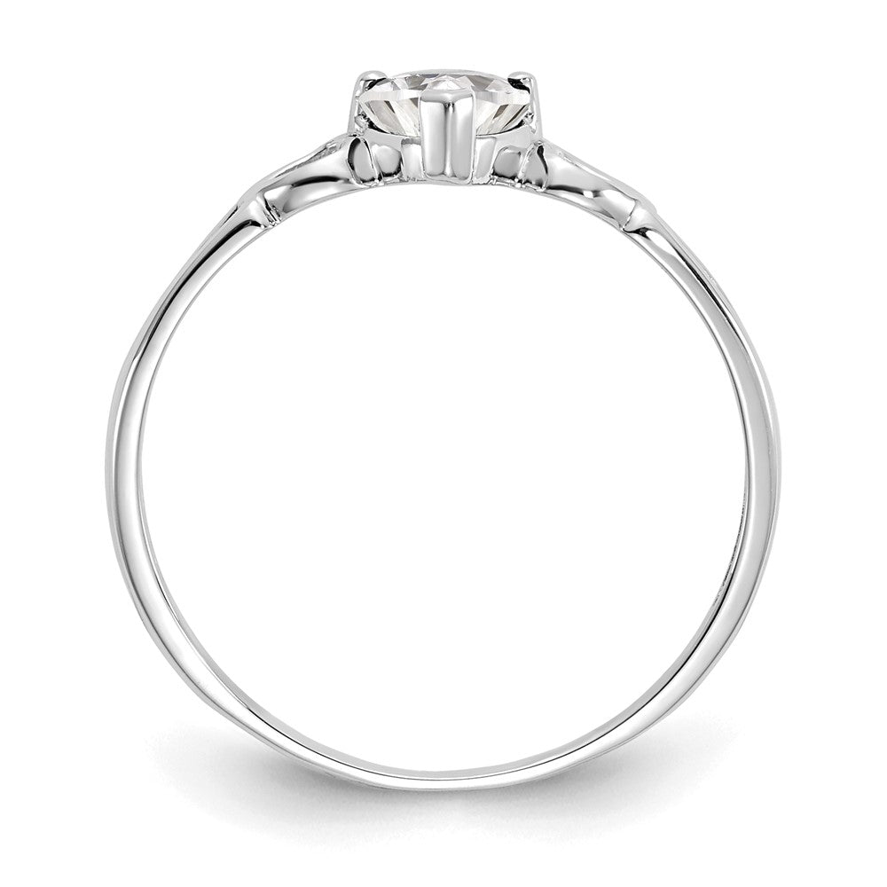 10k White Gold Polished Heart Genuine April/ White Topaz Birthstone Size 7 Ring