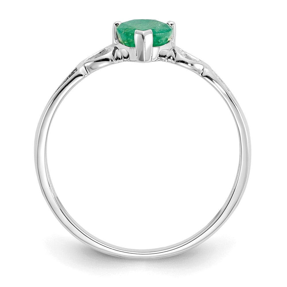 10k White Gold Polished Heart Genuine May/ Emerald Birthstone Size 7 Ring