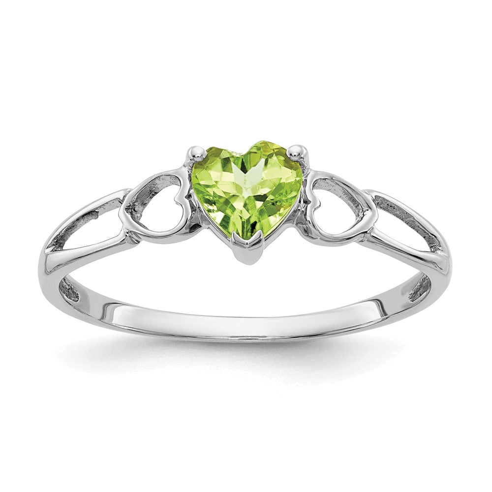 10k White Gold Polished Heart Genuine August/ Peridot Birthstone Size 7 Ring