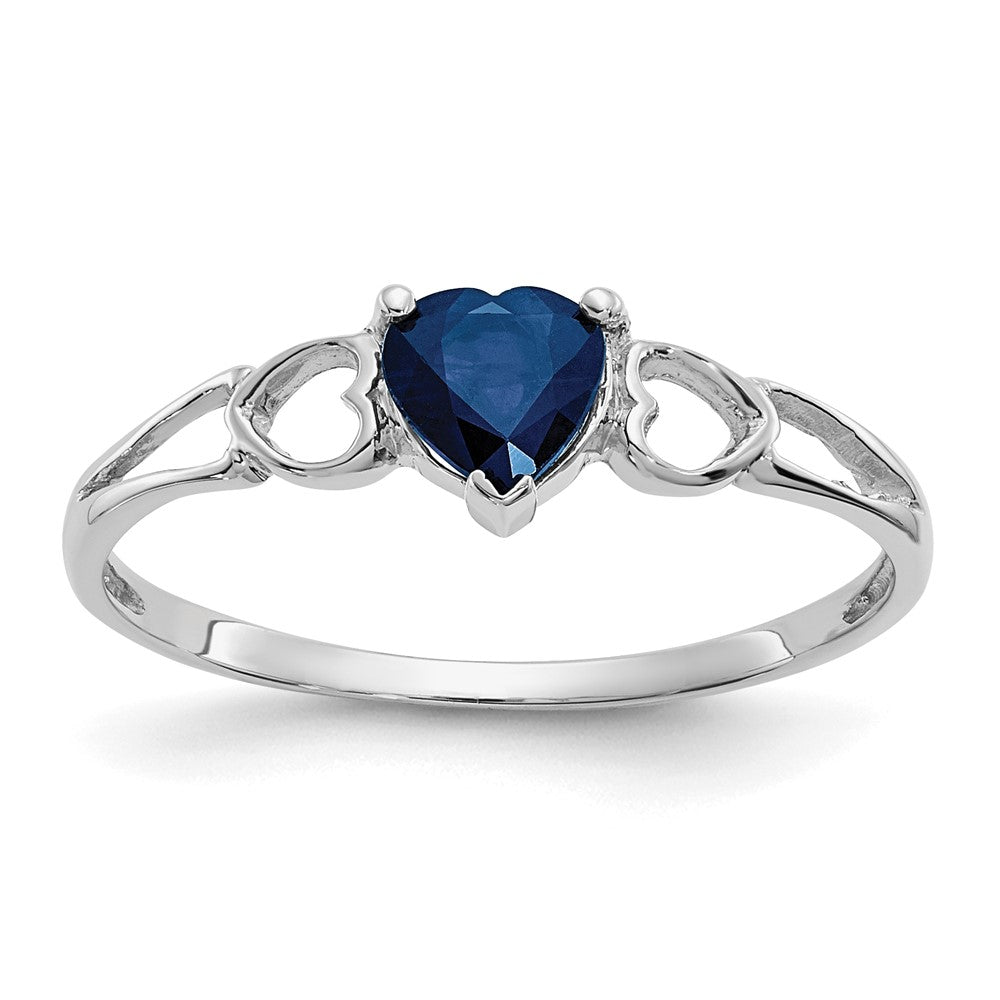 10k White Gold Polished Heart Genuine September/ Sapphire Birthstone Size 7 Ring