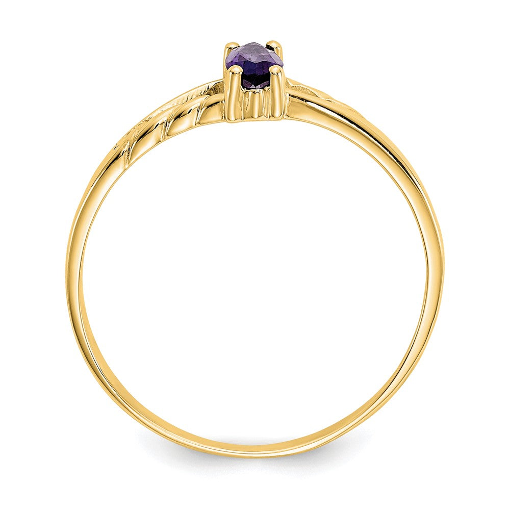 10k Polished 6x Marquise Genuine February/ Amethyst Birthstone Size 7 Ring