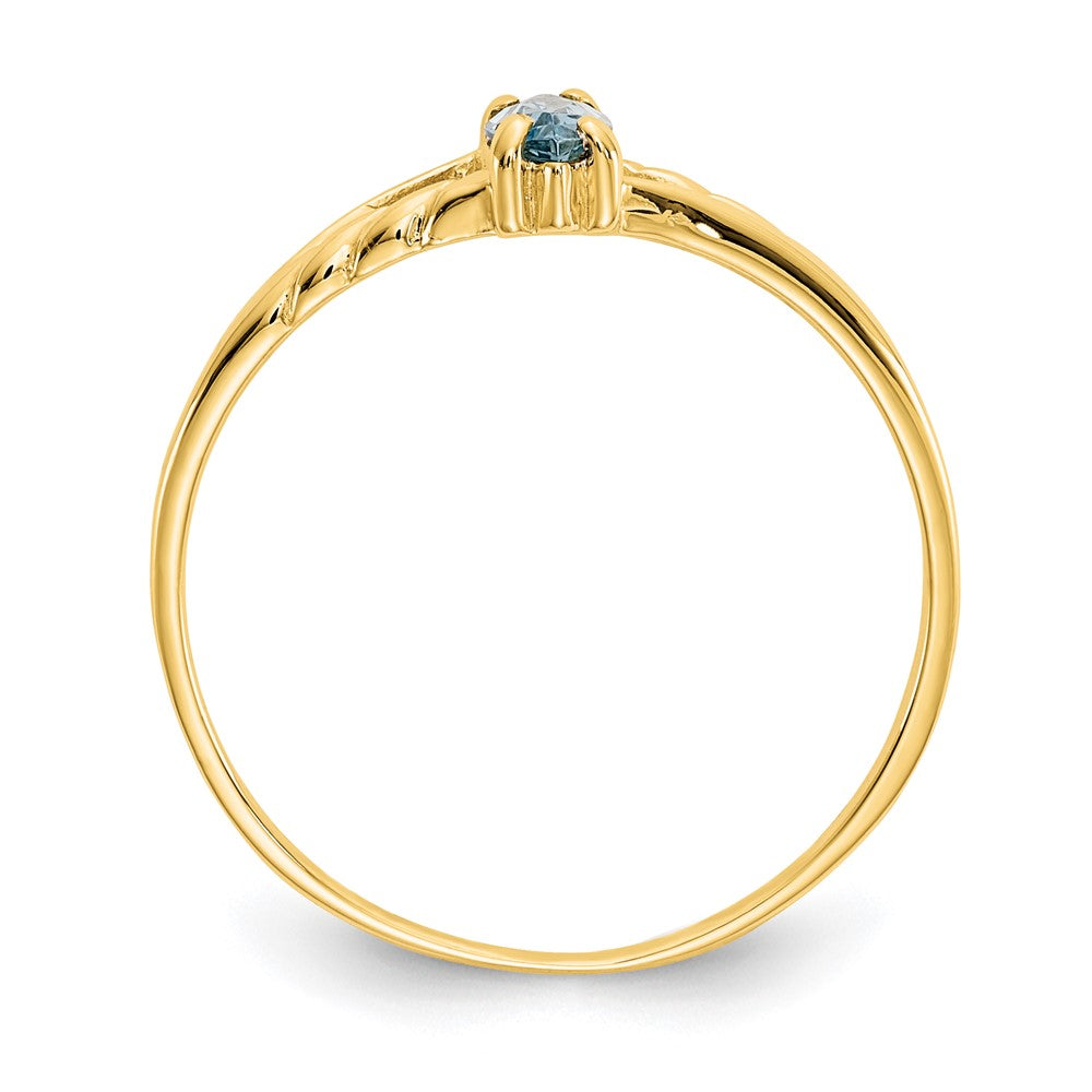 10k Polished 6x Marquise Genuine March/ Aquamarine Birthstone Size 7 Ring