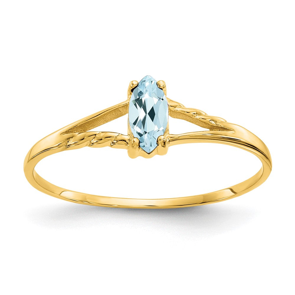 10k Polished 6x Marquise Genuine March/ Aquamarine Birthstone Size 7 Ring