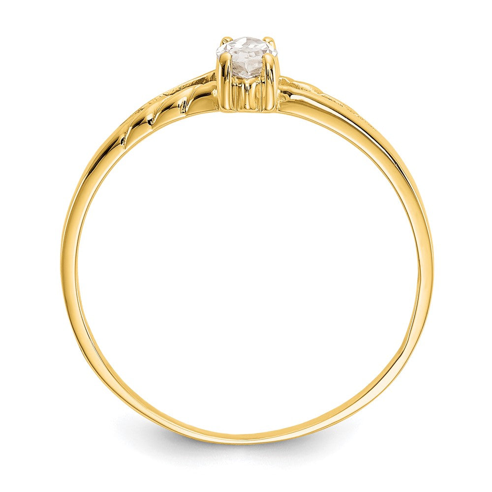 10k Polished 6x Marquise Genuine April/ White Topaz Birthstone Size 7 Ring