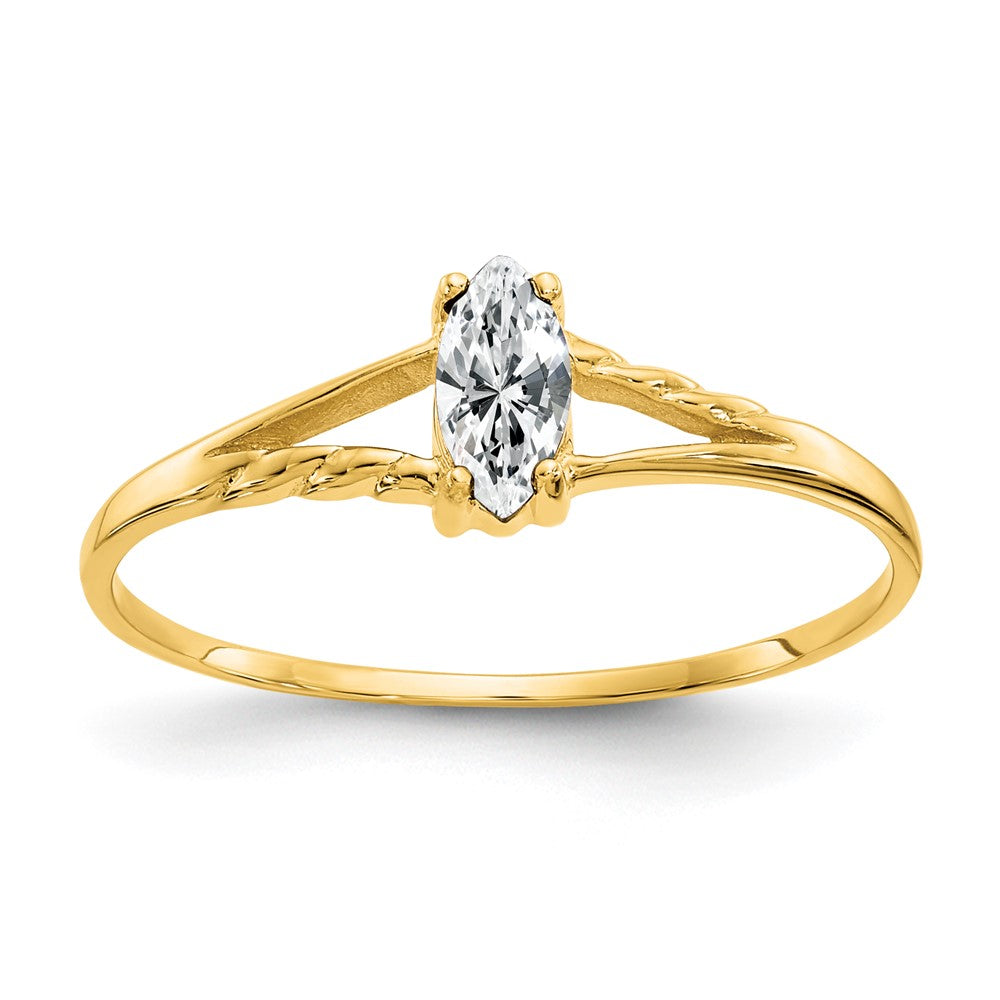 10k Polished 6x Marquise Genuine April/ White Topaz Birthstone Size 7 Ring