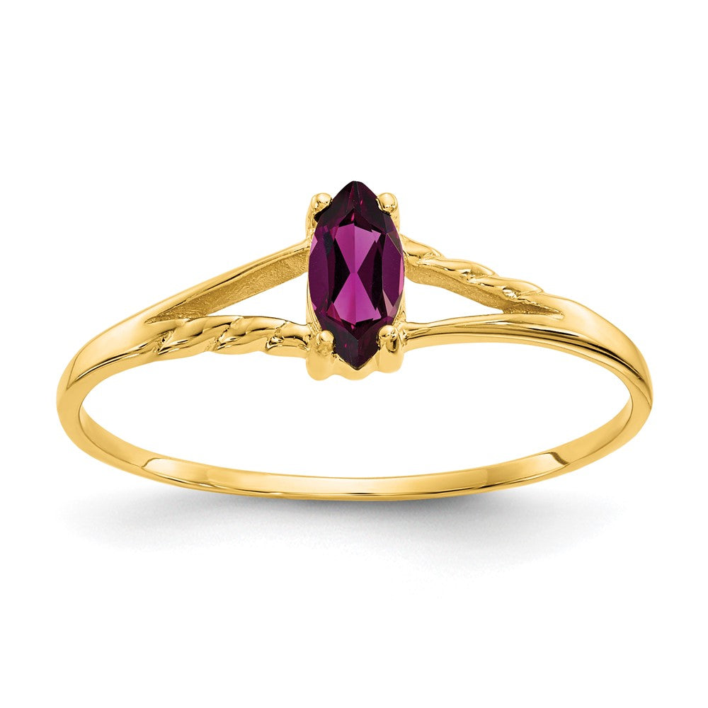 10k Polished 6x Marquise Genuine June/ Rhodolite Garnet Birthstone Size 7 Ring