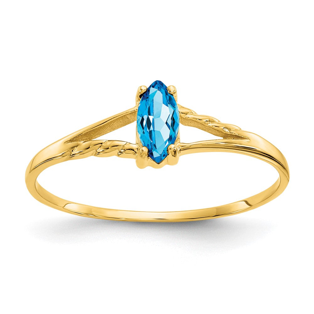 10k Polished 6x Marquise Genuine December/ Blue Topaz Birthstone Size 7 Ring