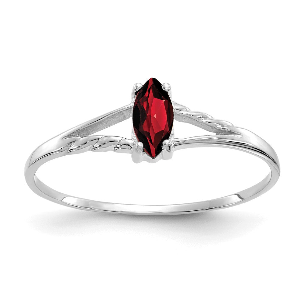 10k White Gold Polished 6x Marquise Genuine January/ Garnet Birthstone Size 7 Ring