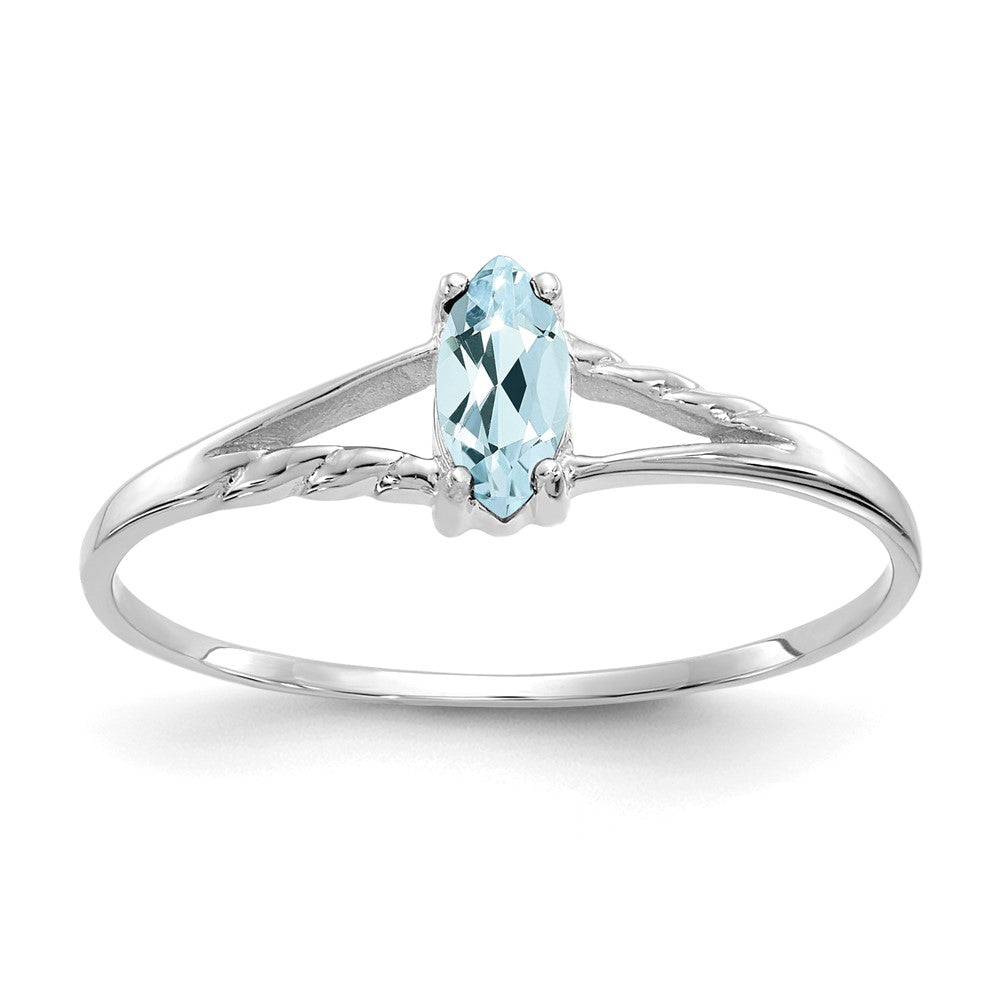 10k White Gold Polished 6x Marquise Genuine March/ Aquamarine Birthstone Size 7 Ring