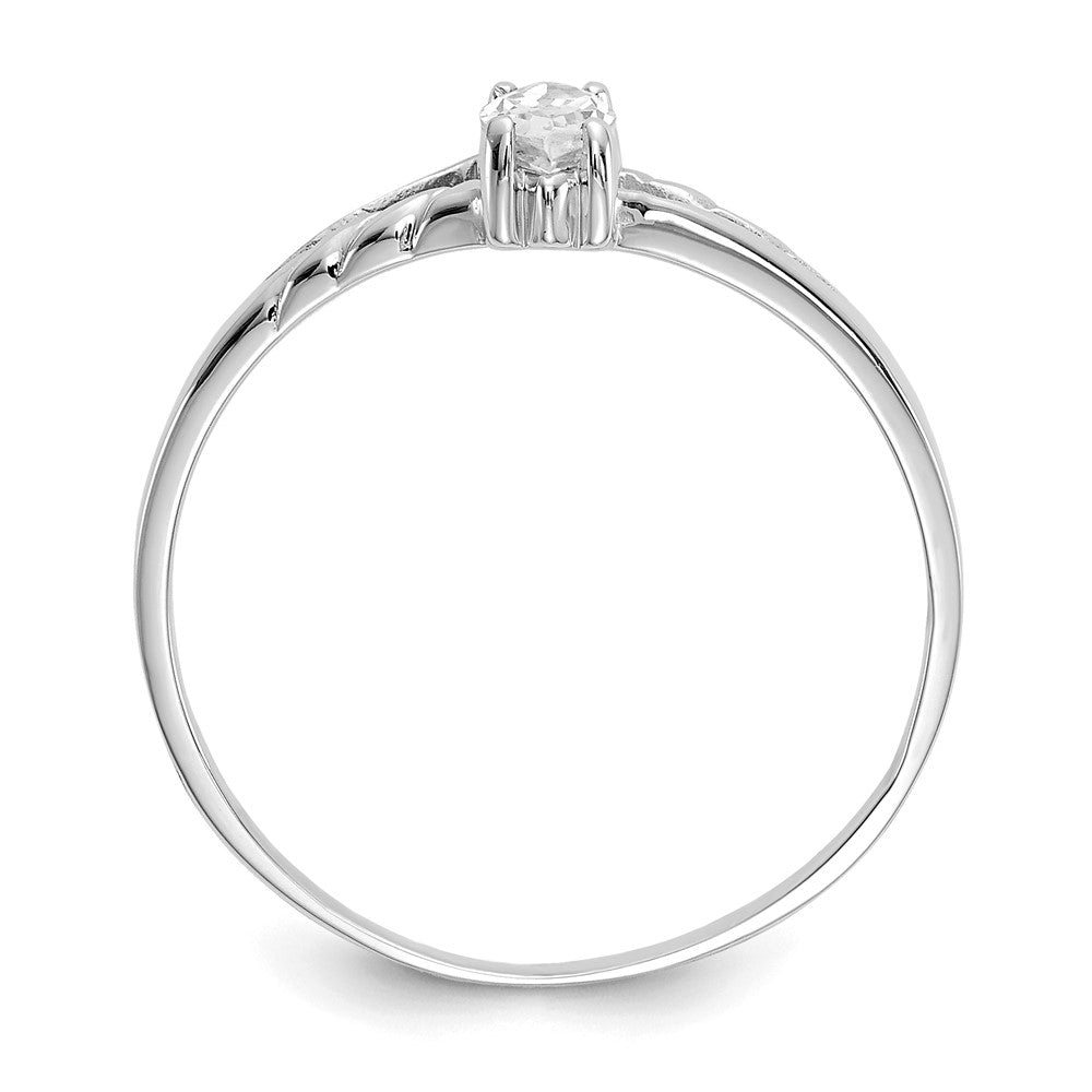 10k White Gold Polished 6x Marquise Genuine April/ White Topaz Birthstone Size 7 Ring