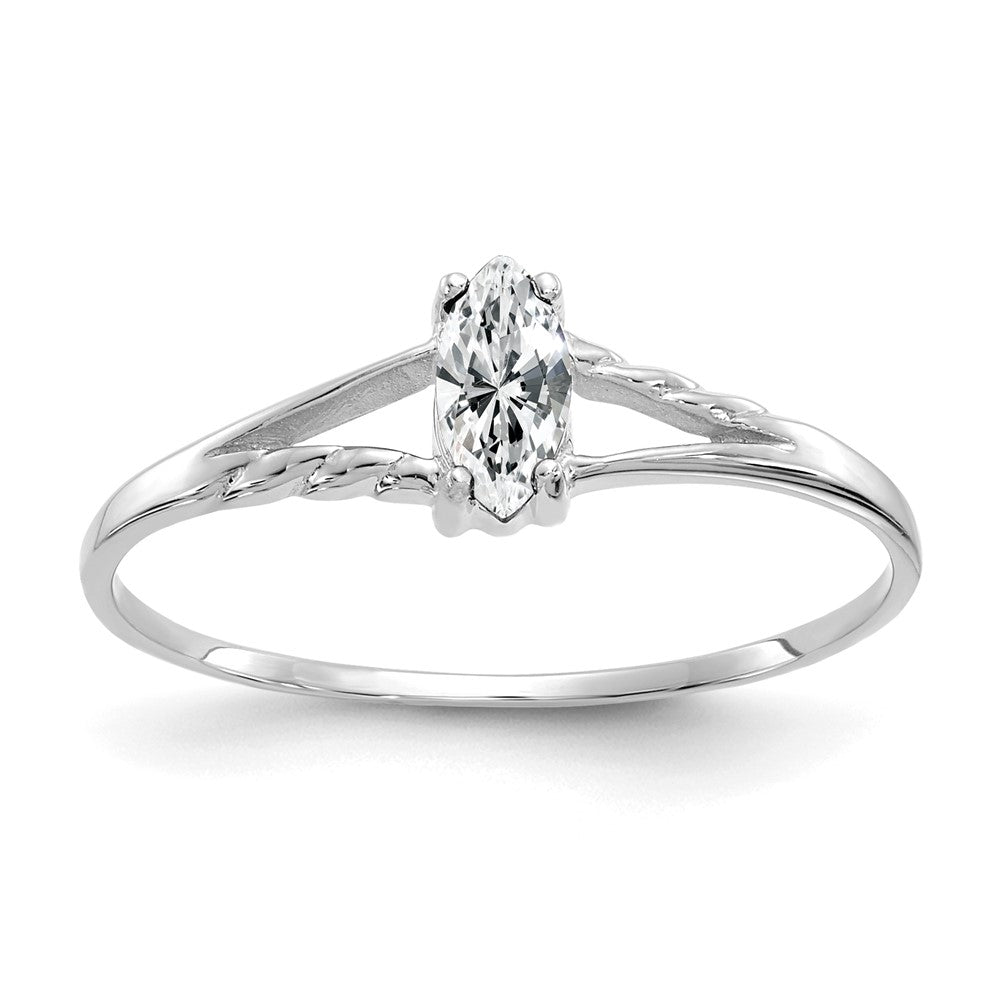 10k White Gold Polished 6x Marquise Genuine April/ White Topaz Birthstone Size 7 Ring
