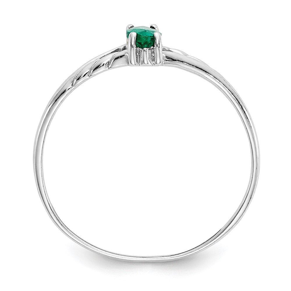 10k White Gold Polished 6x Marquise Genuine May/ Emerald Birthstone Size 7 Ring