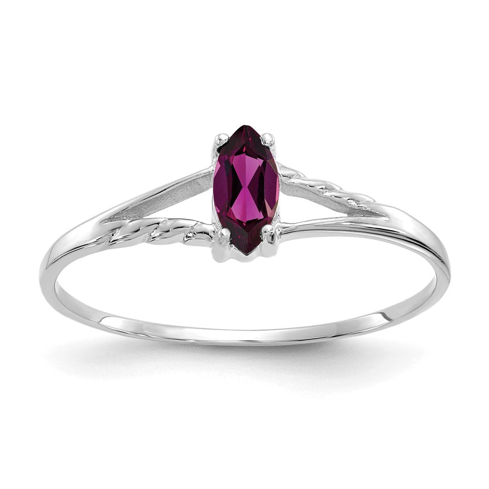 10k White Gold Polished 6x Marquise Genuine June/ Rhodolite Garnet Birthstone Size 7 Ring