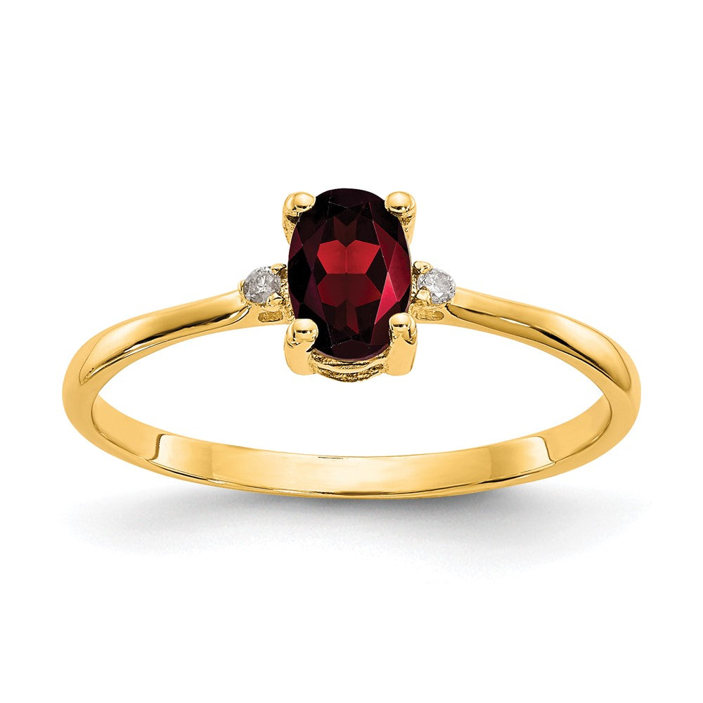 10k Polished 6x Oval Genuine January/ Garnet and Diamond Birthstone Size 7 Ring