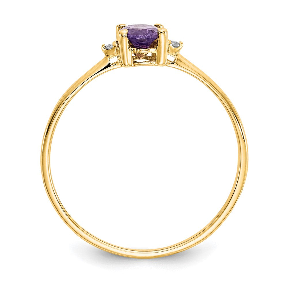 10k Polished 6x Oval Genuine February/ Amethyst and Diamond Birthstone Size 7 Ring