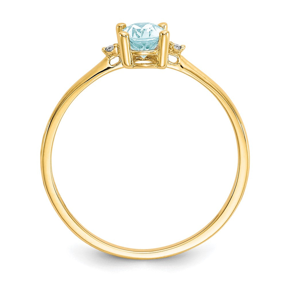 10k Polished 6x Oval Genuine March/ Aquamarine and Diamond Birthstone Size 7 Ring
