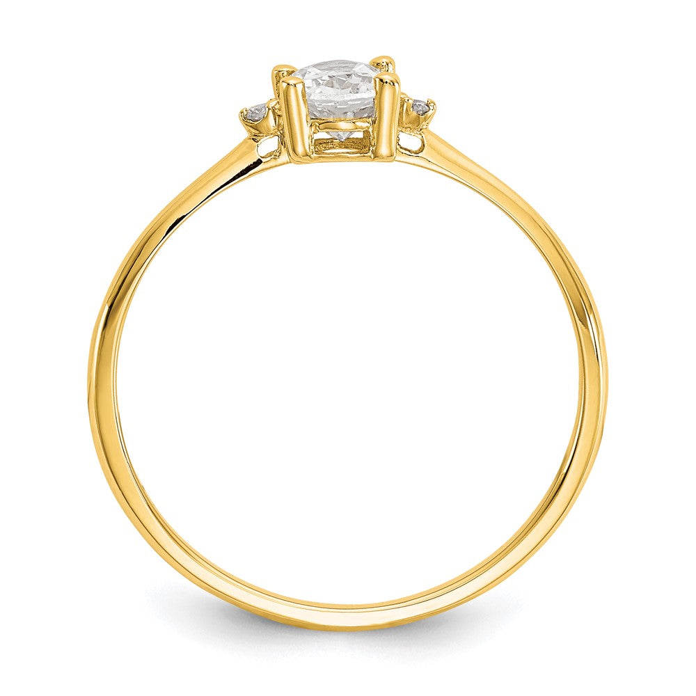 10k Polished 6x Oval Genuine April/ White Topaz and Diamond Birthstone Size 7 Ring