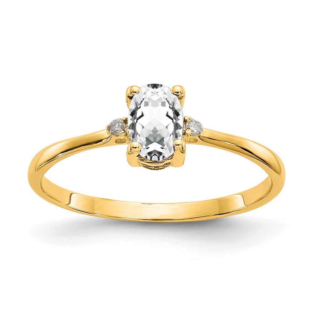 10k Polished 6x Oval Genuine April/ White Topaz and Diamond Birthstone Size 7 Ring