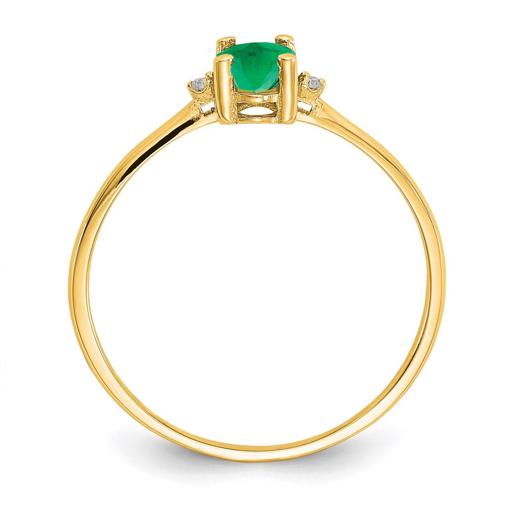 10k Polished 6x Oval Genuine May/ Emerald and Diamond Birthstone Size 7 Ring