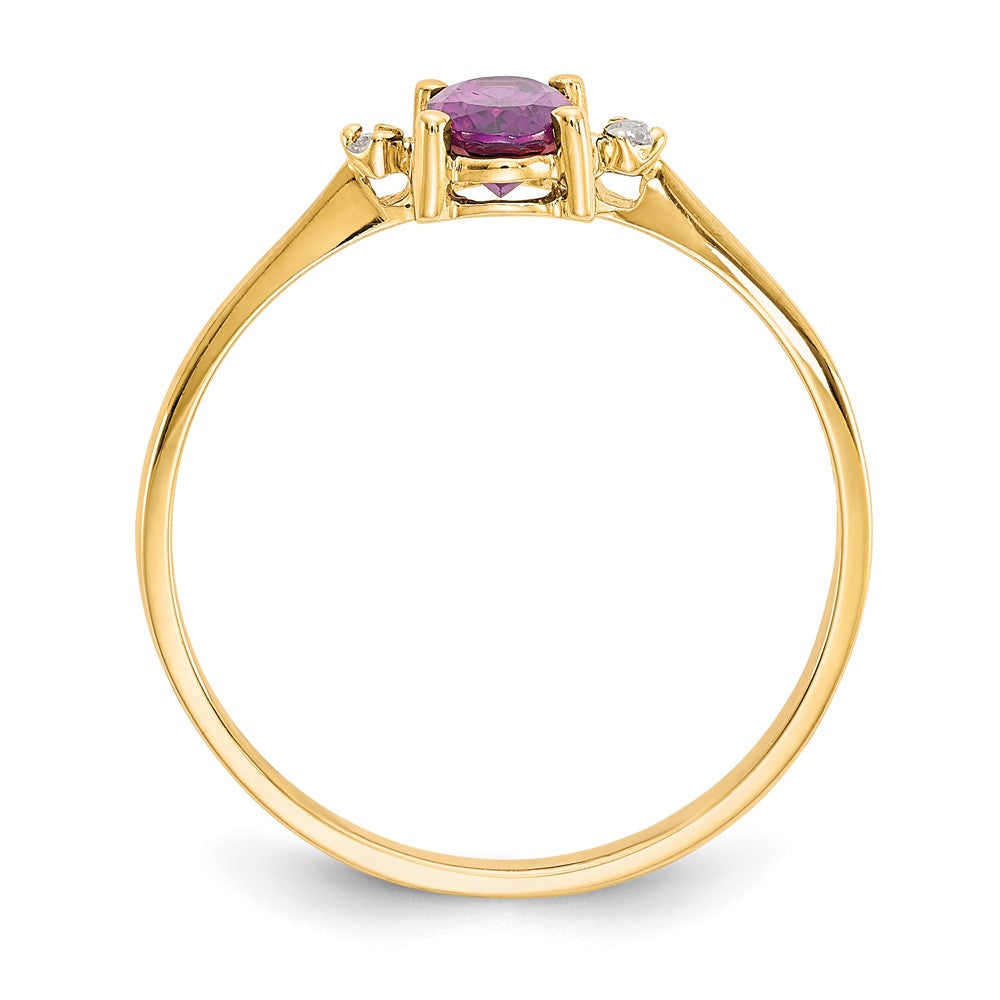 10k Polished 6x Oval Genuine June/ Rhodolite Garnet and Diamond Birthstone Size 7 Ring