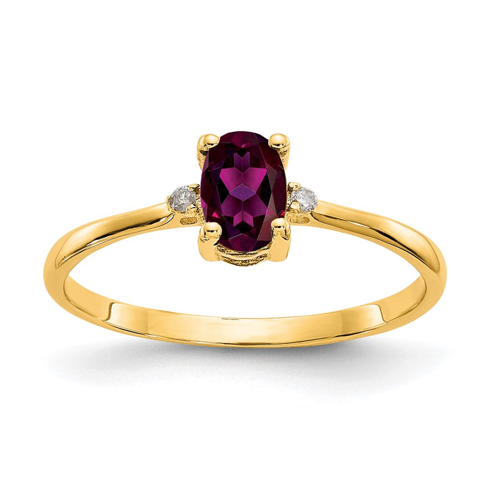 10k Polished 6x Oval Genuine June/ Rhodolite Garnet and Diamond Birthstone Size 7 Ring