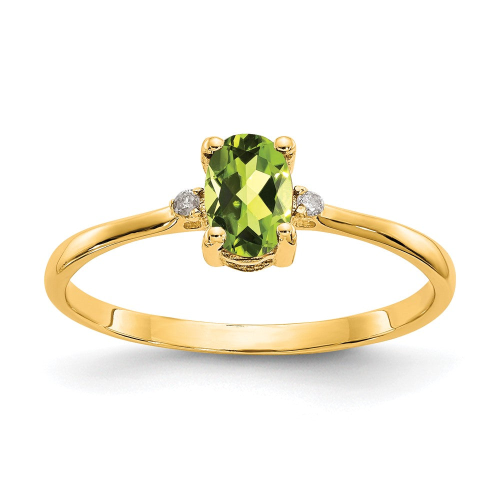 10k Polished 6x Oval Genuine August/ Peridot and Diamond Birthstone Size 7 Ring