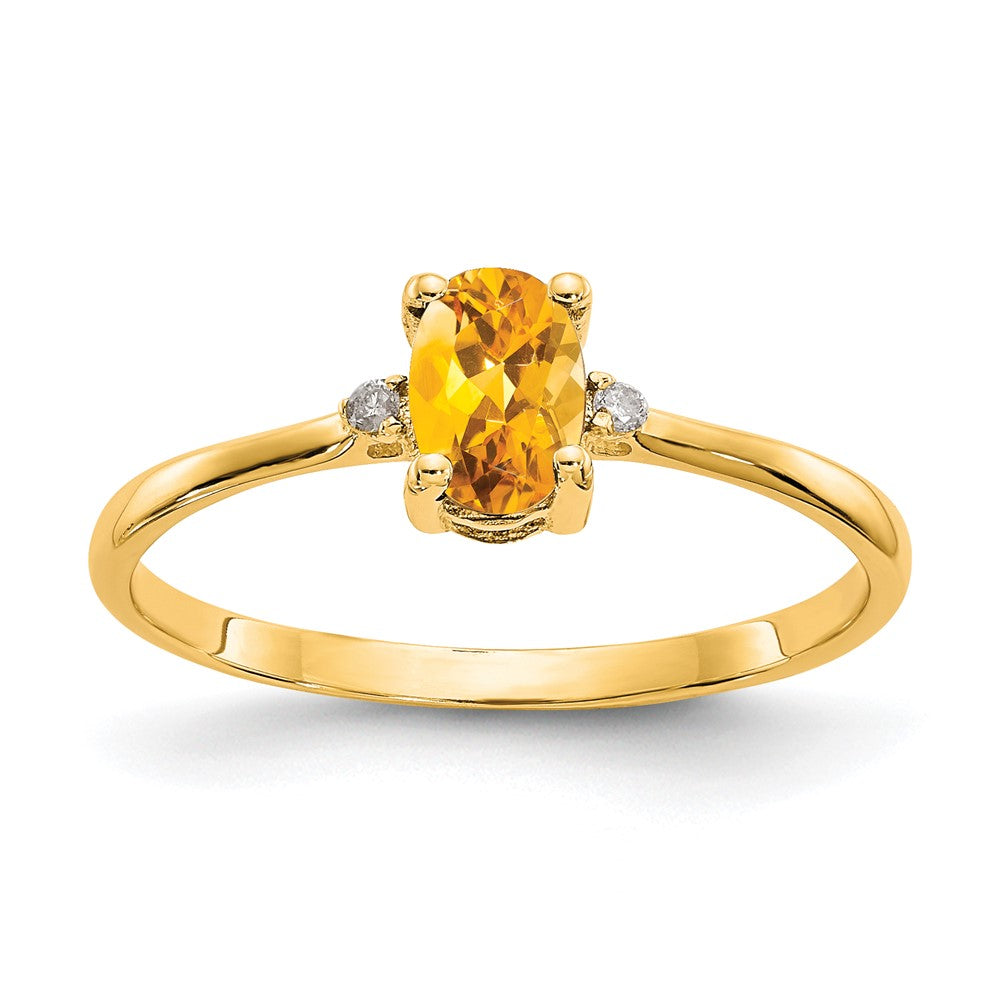 10k Polished 6x Oval Genuine November/ Citrine and Diamond Birthstone Size 7 Ring