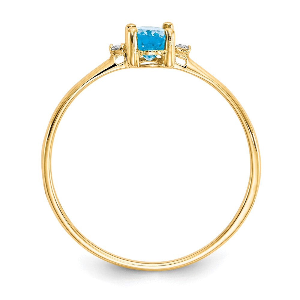 10k Polished 6x Oval Genuine December/ Blue Topaz and Diamond Birthstone Size 7 Ring