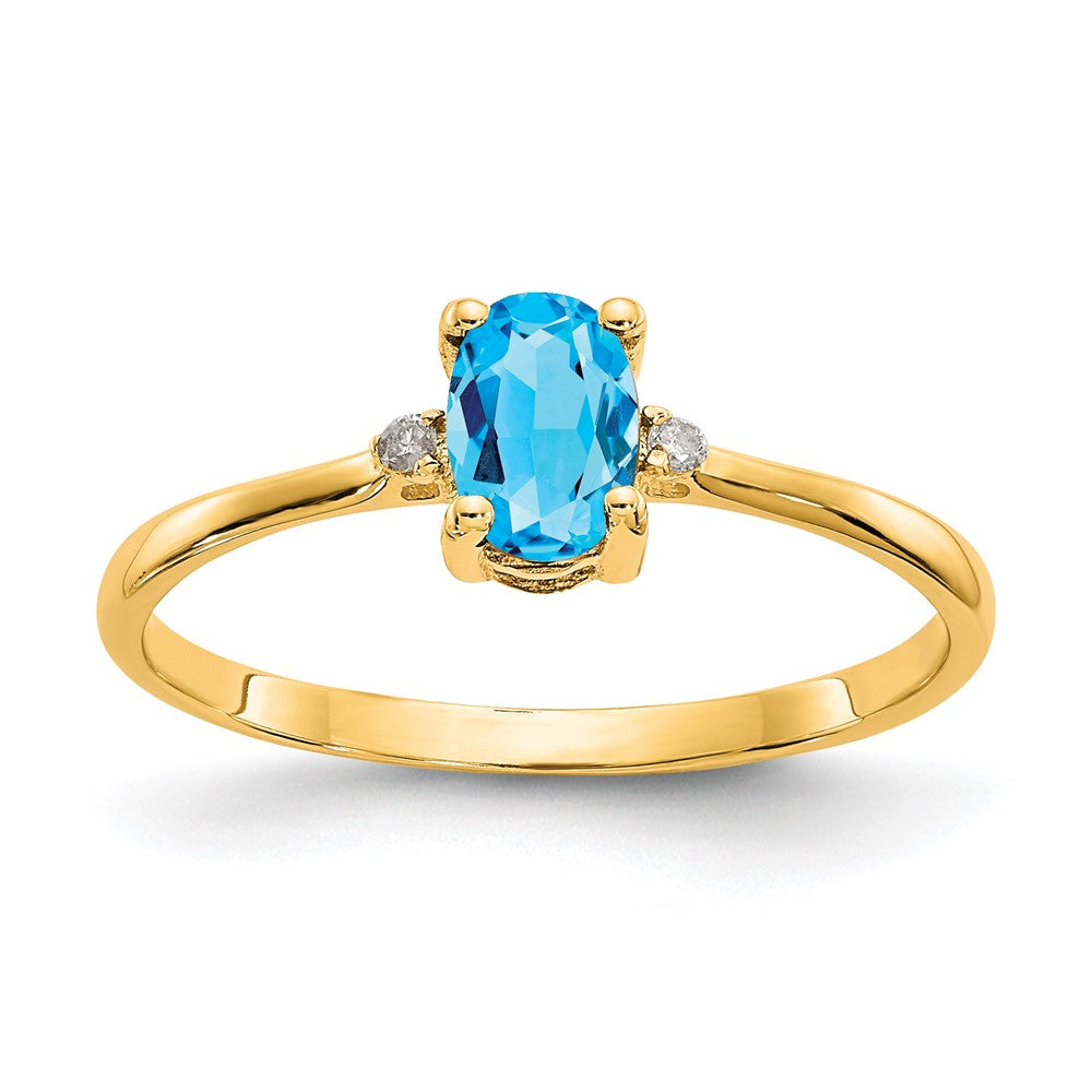 10k Polished 6x Oval Genuine December/ Blue Topaz and Diamond Birthstone Size 7 Ring