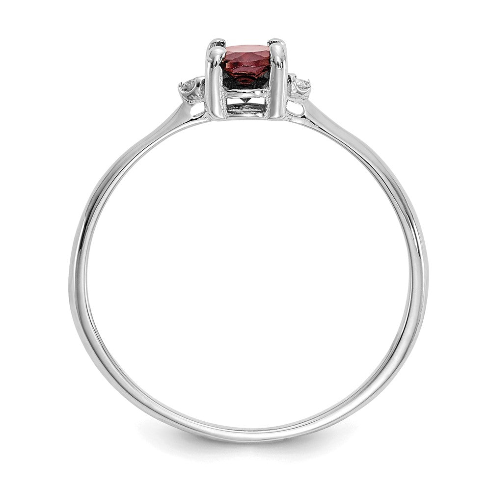 10k White Gold Polished 6x Oval Genuine January/ Garnet and Diamond Birthstone Size 7 Ring