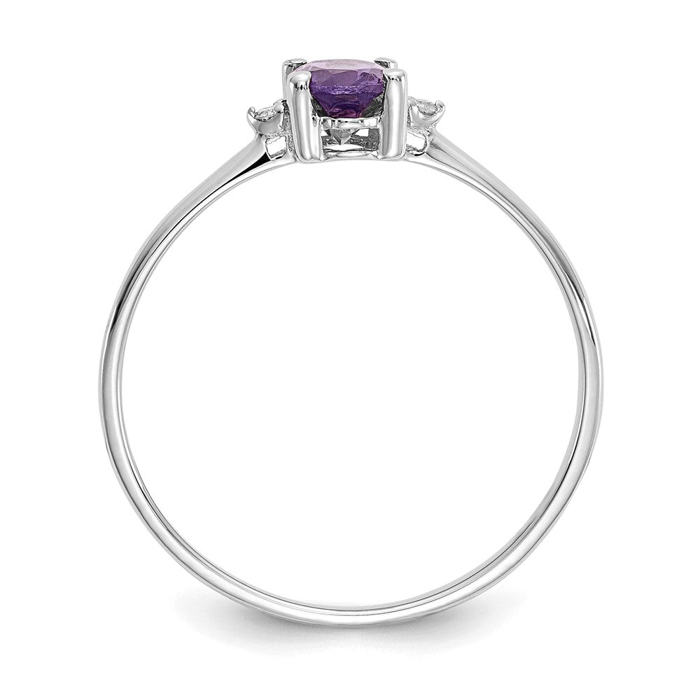 10k White Gold Polished 6x Oval Genuine February/ Amethyst and Diamond Birthstone Size 7 Ring
