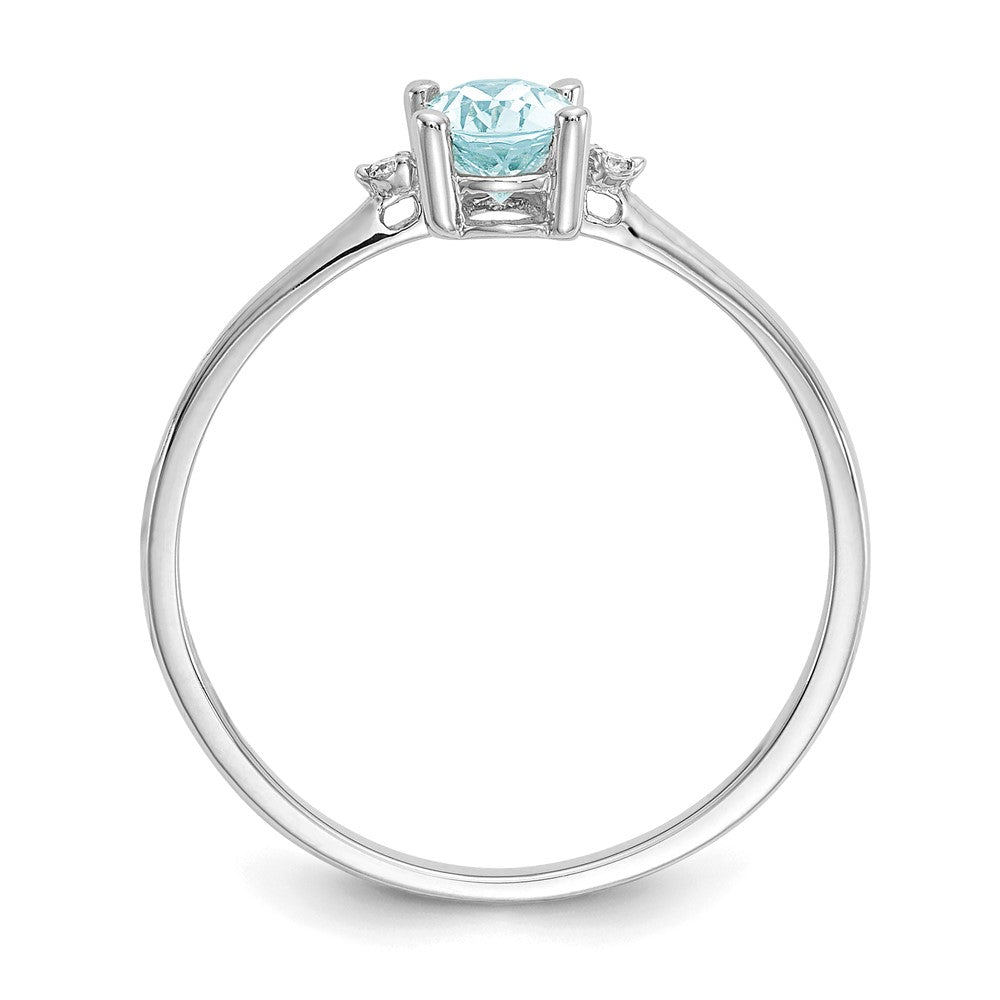 10k White Gold Polished 6x Oval Genuine March/ Aquamarine and Diamond Birthstone Size 7 Ring